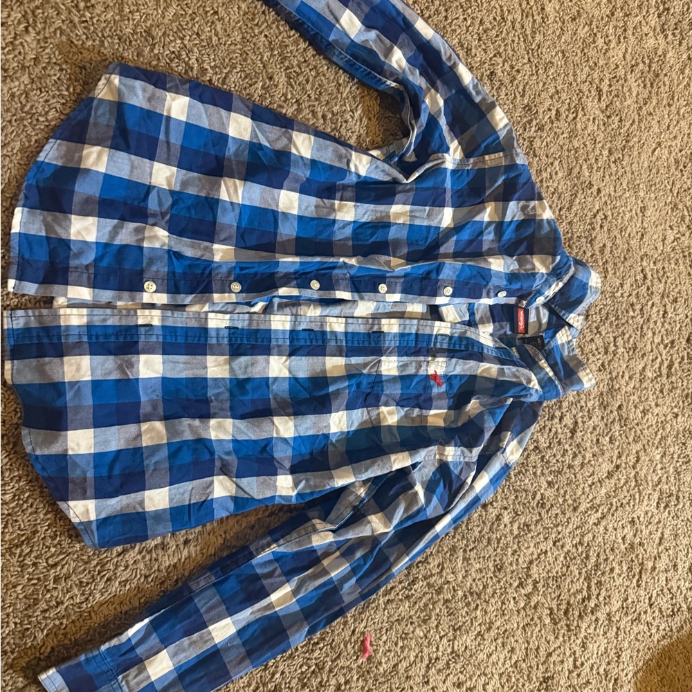 Wrangler Kids Blue and White Plaid Button Down Shirt Boys Xl 14/16 - Picture 2 of 5
